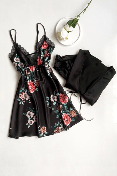 gc gece incisi Set rochie de toaletă din satin cu imprimeu floral