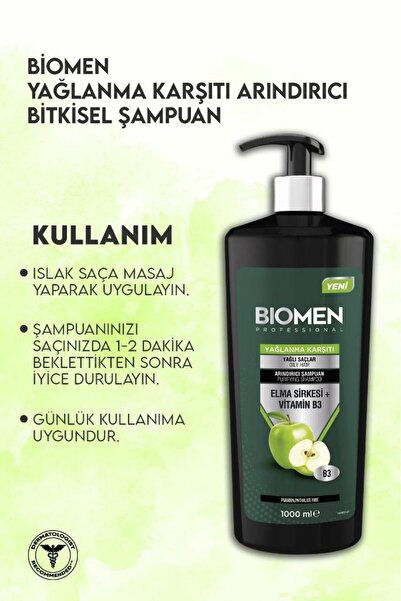 Biomen Professional Elma Sirkesi&vitamin B3 Yağlanma Karşıtı Arındırıcı Şampuan 1000 ml