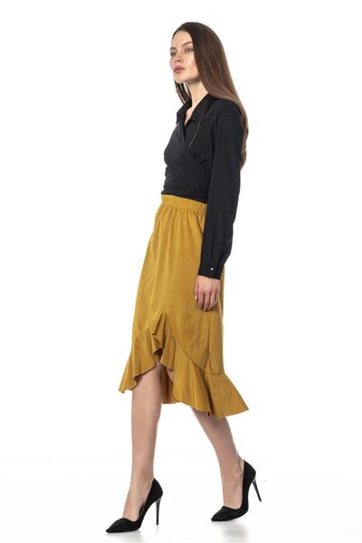 Swass Kadın Hardal Fitilli Kadife Etek