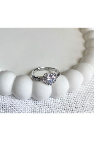 DEMOKAN Women's Steel Ring Adjustable Heart Pink Zircon Stone Brand Ring