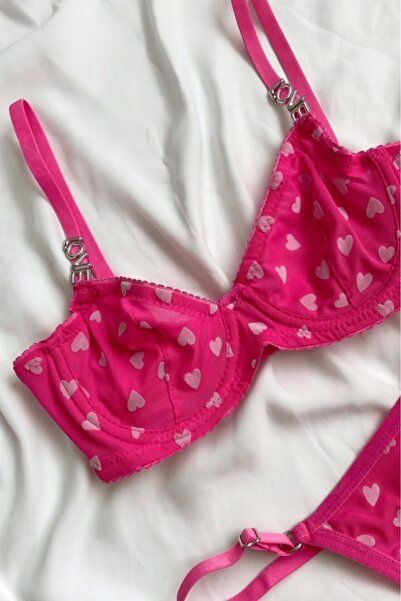 Gece İncisi Бюстгальтер з принтом у вигляді серця з камінцями