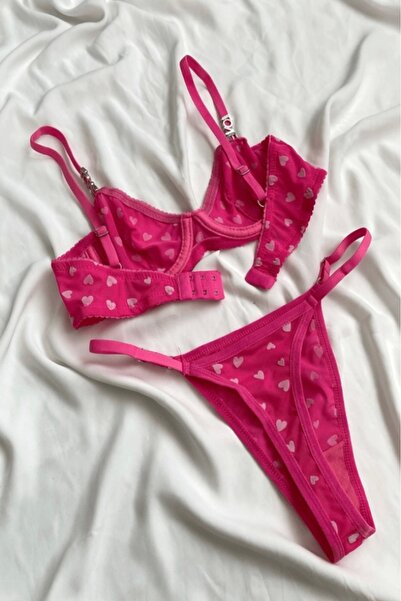 Gece İncisi Бюстгальтер з принтом у вигляді серця з камінцями