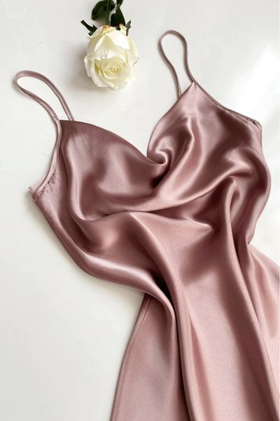 Gece İncisi Degaje Collar Satin Nightgown
