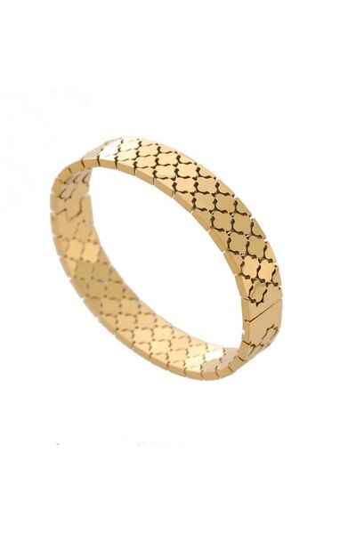 DEMOKAN سوار أصفاد نسائي من الفولاذ المقاوم للصدأ بقطع منسوجة على شكل البرسيم