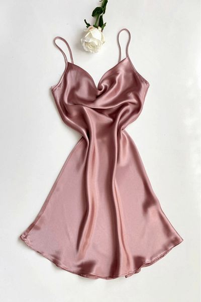 Gece İncisi Degaje Collar Satin Nightgown