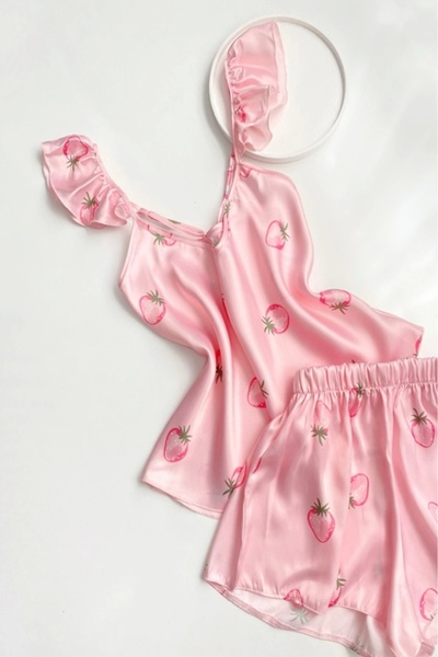 Gece İncisi Set de pantaloni scurți cu volane imprimate cu căpșuni