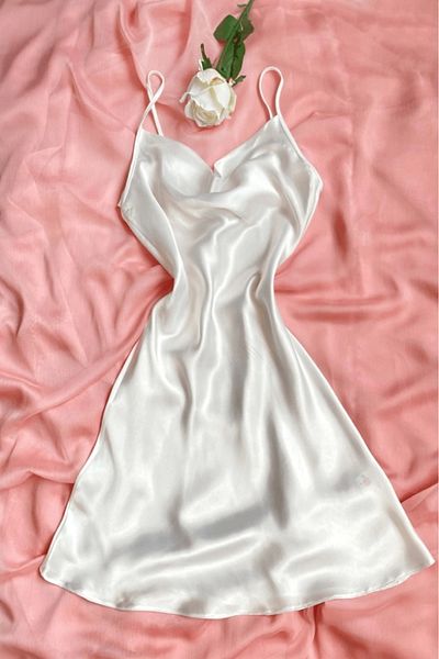 Gece İncisi Degaje Collar Satin Nightgown