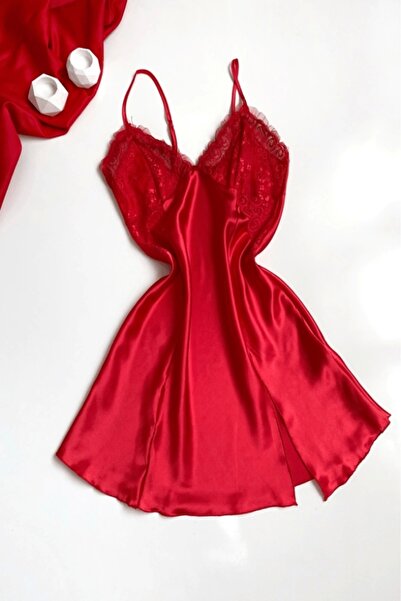 Gece İncisi Yırtmaçlı Saten Gecelik