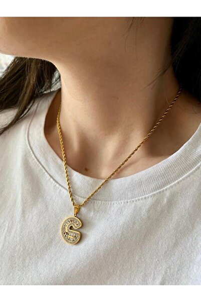 DEMOKAN Kadın Çelik Kolye Burgu Zincir Zirkon Taş Harf Kararmaz Kadın Kolye