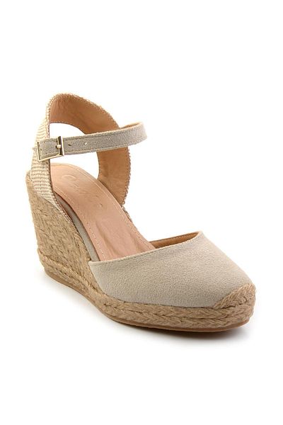 Bambi Beige Leather Women's Wedge Heeled Shoes K01718002302