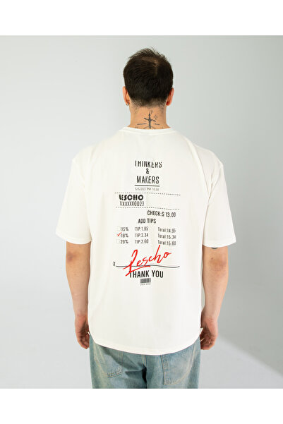 Lescho تي شيرت مطبوع كبير الحجم للجنسين باركود