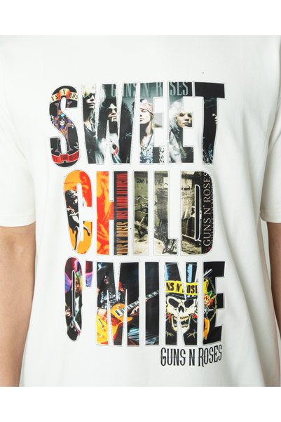 Lescho Oversize Unisex Printed T-Shirt Gusnroses White
