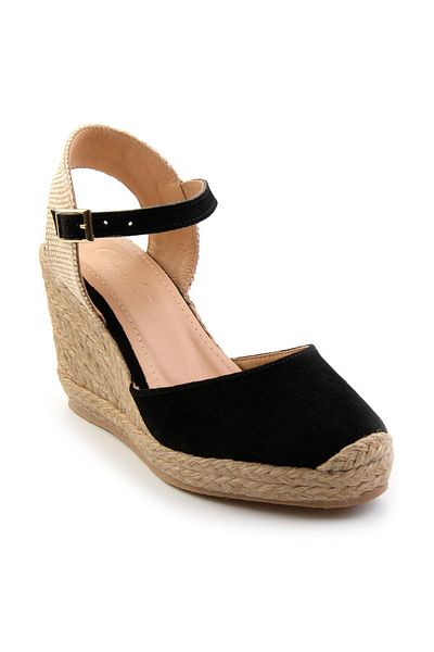 Bambi Black Leather Women's Wedge Heeled Shoes K01718002302
