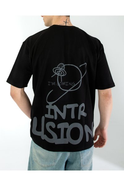 Lescho Oversize Unisex Printed T-Shirt Intrusion Black