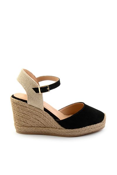 Bambi Black Leather Women's Wedge Heeled Shoes K01718002302