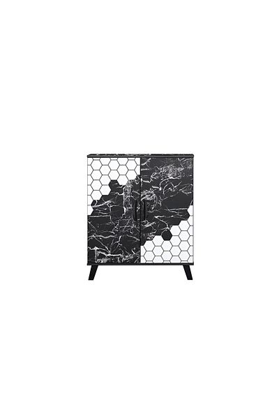 Generic Malaysian Wooden Shoe Cabinet with Two Doors - Black Marble