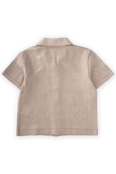 Cigit Short Sleeve Linen Shirt 2-7 Years Natural