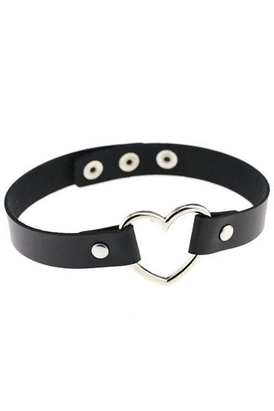 Kirpi Women's Heart Detail Leather Choker Collar Necklace