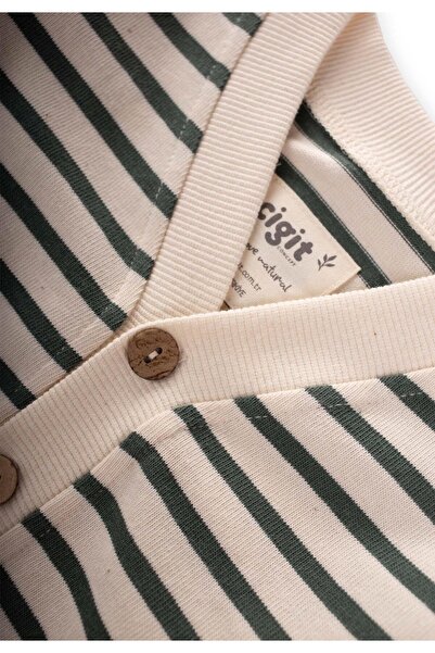 Cigit Striped Cardigan 2-10 Years Khaki Green