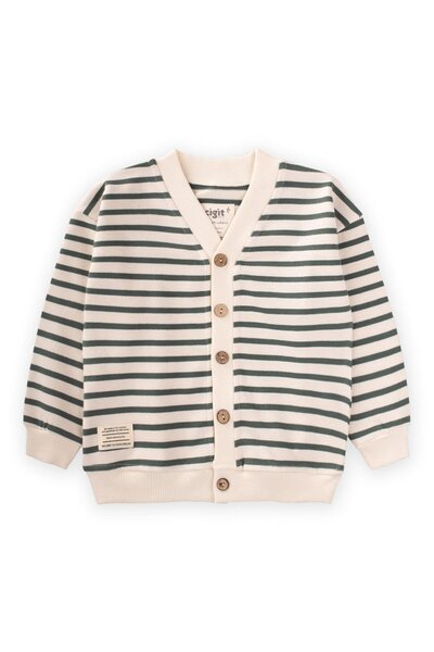 Cigit Striped Cardigan 2-10 Years Khaki Green