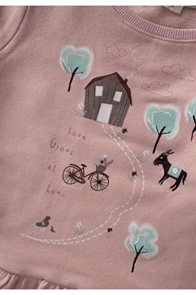 Cigit Nabíraná mikina s potiskem se sukní 1-6 let pudrově růžová