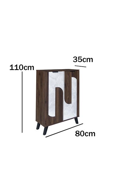 Generic Two-Door Wooden Shoe Cabinet with 5 Shelves in Dark Brown and Gray