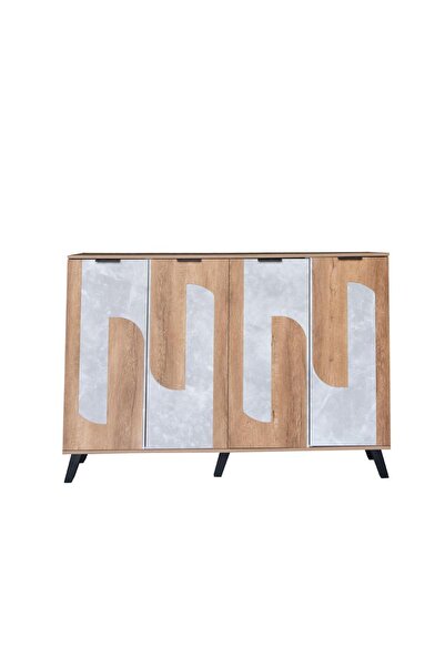 Generic Wide Shoe Cabinet Malaysian Wood 5 Levels - Wooden and Grey