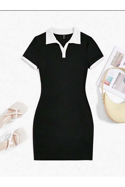 morche Women's Short Sleeve Polo Neck Sports Mini Dress