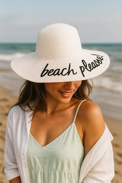 Luminos Butik Beach Please Вишита біла солом'яна капелюх Hsr2029 Доставка в коробці