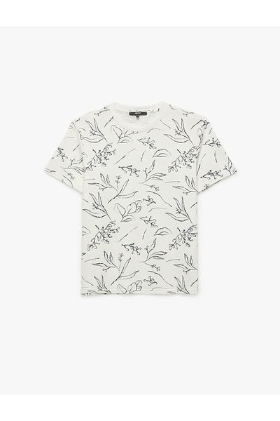 Koton Μπλουζάκι με κοντό μανίκι Crew Neck Regular Fit με μοτίβο φύλλων