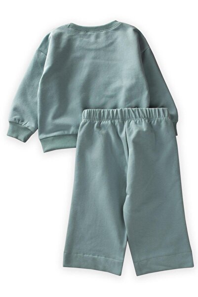 Cigit Printed Wide Leg Sweatshirt Set 1-6 Years Mint Green