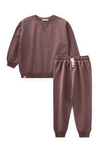 Cigit Basic Karyoka Detaylı Sweatshirt Takım 3-8 Yaş Mürdüm