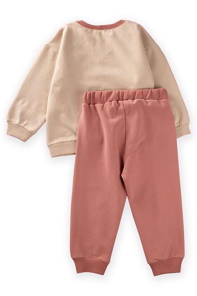 Cigit Collared Sweatshirt Set 2-8 Years Sand Salmon