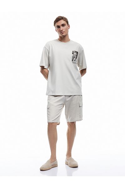 Koton Short Sleeve Crew Neck Cotton Oversize Back Printed T-Shirt