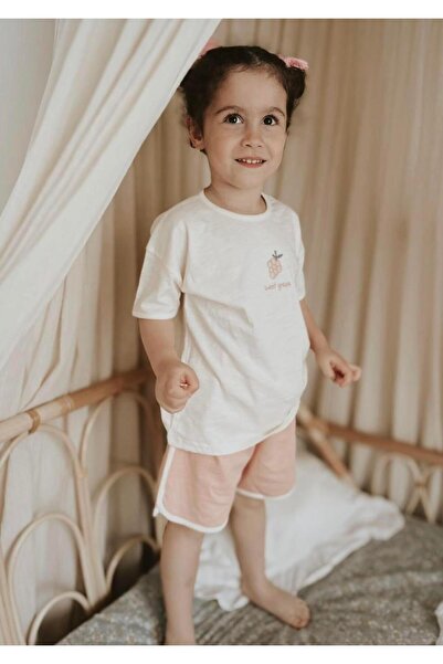 Cigit Grape Embroidered Shorts Set 2-7 Years Ecru