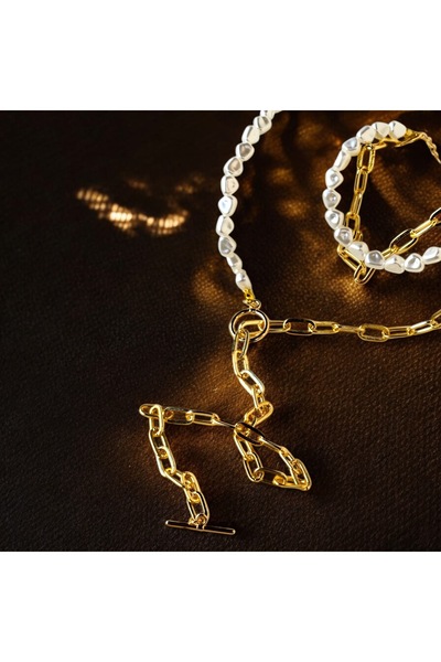 GIHANDMADE Women's Necklace Bracelet Jewelry Set Infinite Elegance Pearl Design Gold Chain Detailed Acrylic