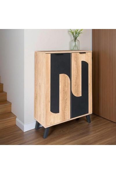 Generic 5-Tier 2-Door Malaysian Wood Shoe Cabinet Wooden and Black