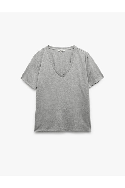 Koton Viscose Fabric Short Sleeve V-Neck Basic T-Shirt