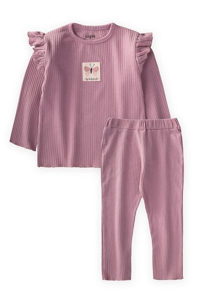 Cigit Label Detailed Seasonal Girl Suit 1-10 Years Old Lilac
