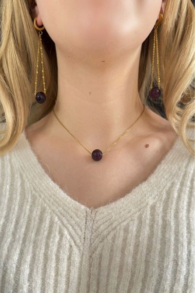 SEVGİLİ TAKI Agate Natural Stone Gold Steel Necklace - Nature Series