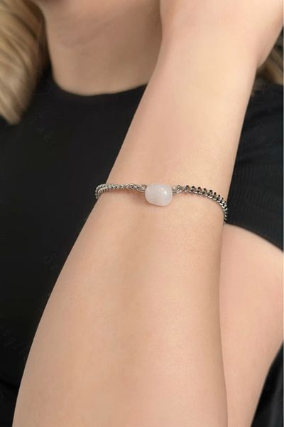 SEVGİLİ TAKI Pink Quartz Natural Stone Steel Bracelet| Autumn Series