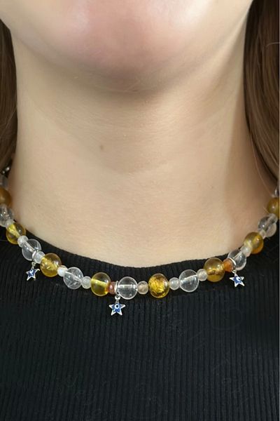 SEVGİLİ TAKI Natural Stone Amber Crystal Children's Necklace - Protection Series