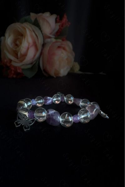 SEVGİLİ TAKI Amethyst Crystal Quartz And Agate Natural Stone Children's Steel Bracelet - Lover Jewelry Collection