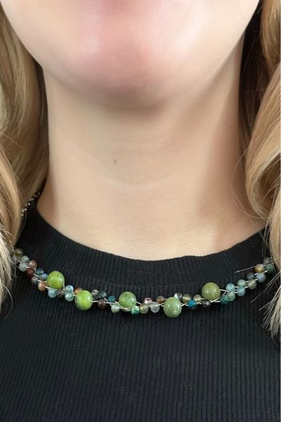 SEVGİLİ TAKI Jade And Agate Natural Stone Braided Steel Necklace| Autumn Series