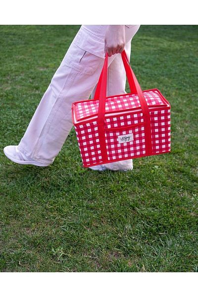 E-LİFE HOME Red Plaid Luxury Terno Picnic Bag 35 X 20 X 20 cm