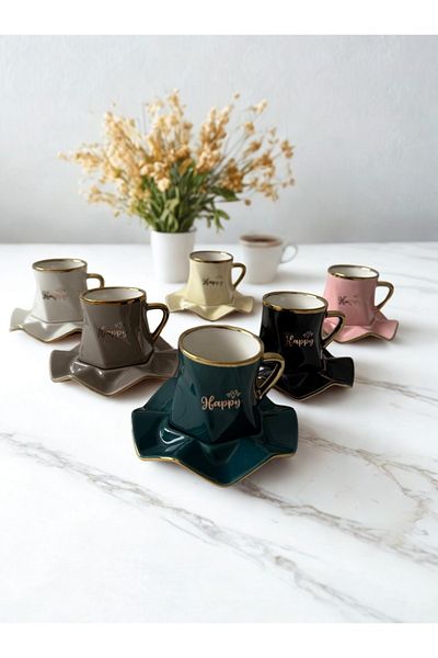 Paçi Siena Set of 6 Colorful Gilded Coffee Cups – Porcelain, Gift Boxed