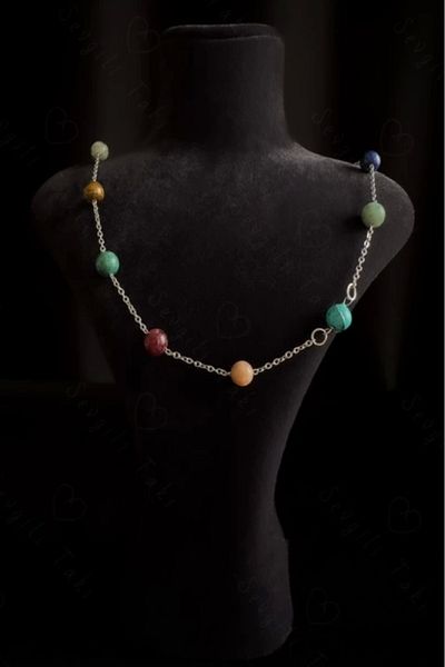 SEVGİLİ TAKI Planet Natural Stone Steel Necklace - Lover Jewelry Collection