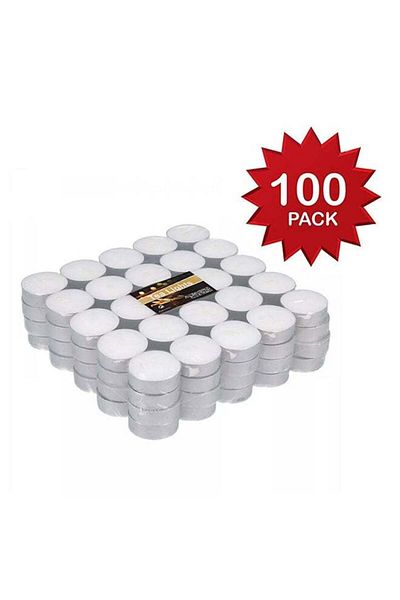 Generic Tea Light Candle Set of 100 Pieces White/Silver 38mm
