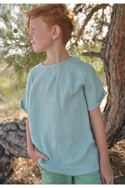 Cigit Organic Triangle Piece Bat Sleeve Muslim T-Shirt 1-10 Years Mint Green