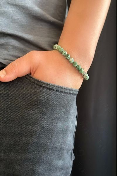 SEVGİLİ TAKI Green White Jasper Natural Rhinestone Bracelet - Lover Jewelry Collection